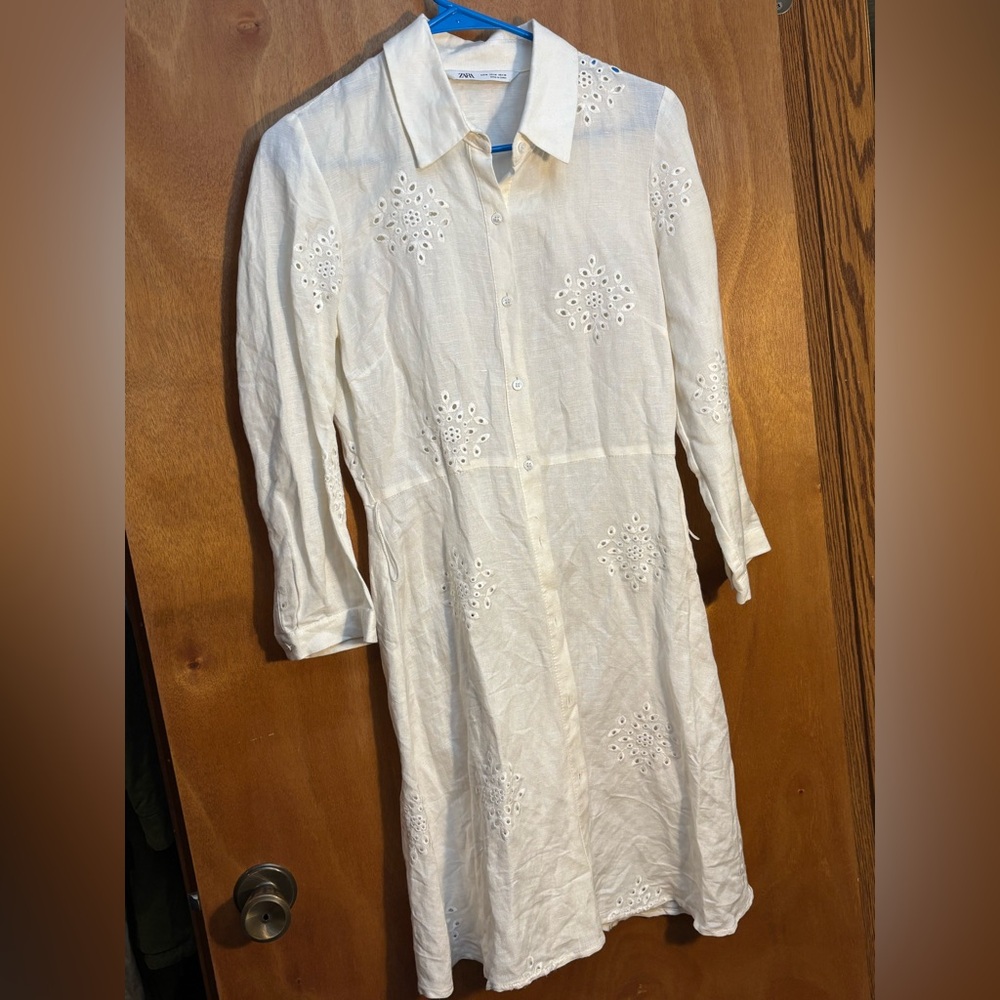 Zara White/Off white Zara Eyelet Button up Shirt Dress